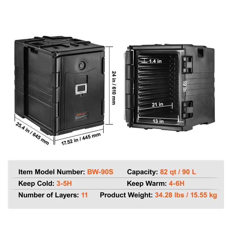 Lämpöeristetty 90 litran ruokakuljetuslaatikko paisutetusta polypropeenista etupuolelta ladattava kahvallinen pinottava