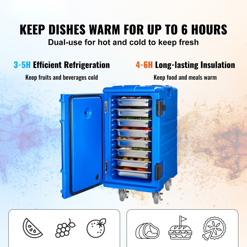 Lämpöeristetty ruoankuljetuslaatikko 120 litraa lasikuituvahvistettu muovi kantokahvoilla pyörillä ravintoloille