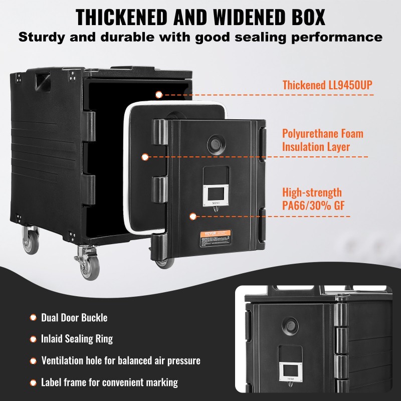 Eristetty ruoka-astialaatikko 90 litraa ei-sähköinen kantokahvat solkilukko catering-käyttöön
