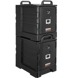 Eristetyt ruokakuljetuslaatikot 75 l 2 kpl etuluukulla pinottavat kahvoilla pyörillä