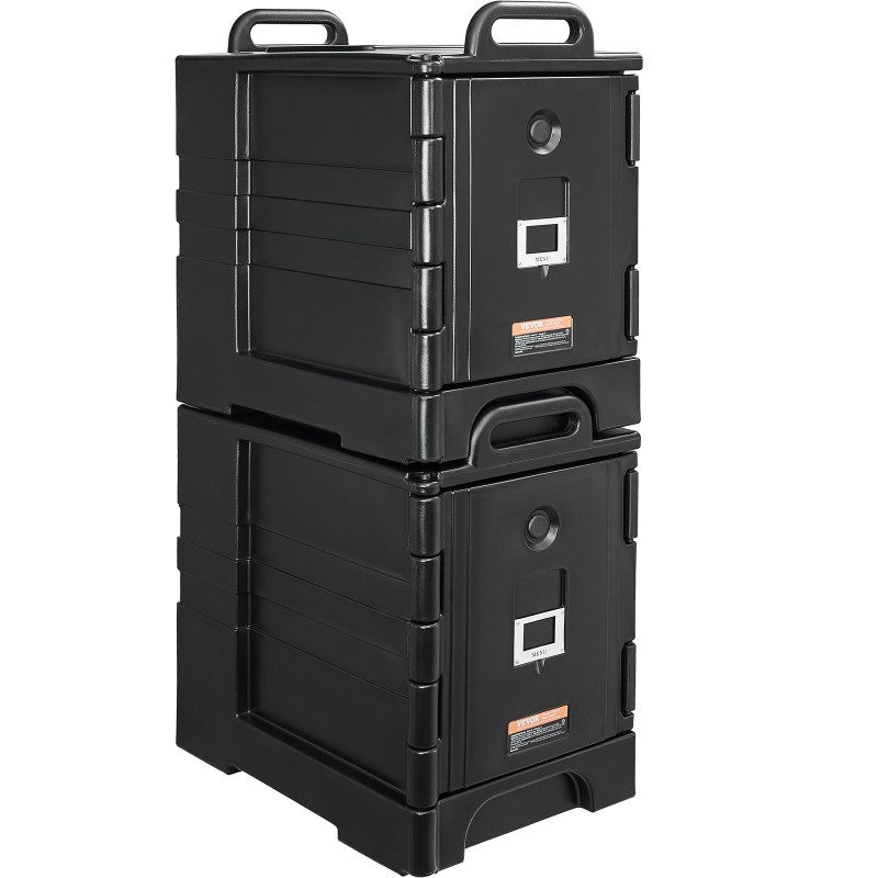 Eristetyt ruokakuljetuslaatikot 75 l 2 kpl etuluukulla pinottavat kahvoilla pyörillä