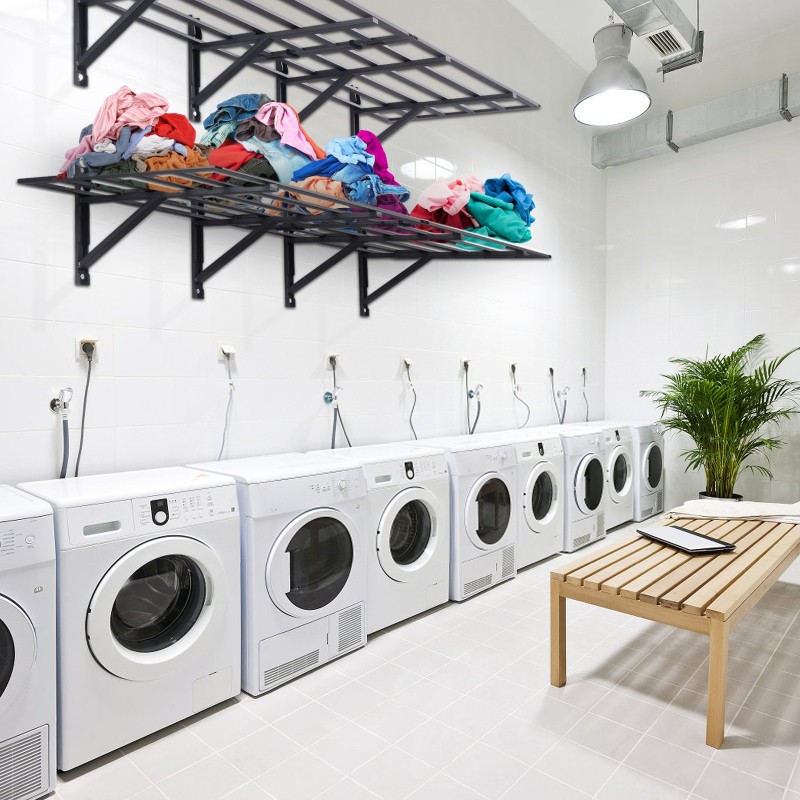 Seinään asennettava teräshylly 2 tasoa teräs 183 senttimetriä leveä 61 senttimetriä syvä