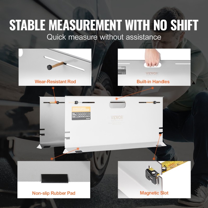 Pyörän aurauskulman mittauslevyt kaksi ruostumatonta levyä neljä kohdistustankoa kaksi viiden metrin mittanauhaa
