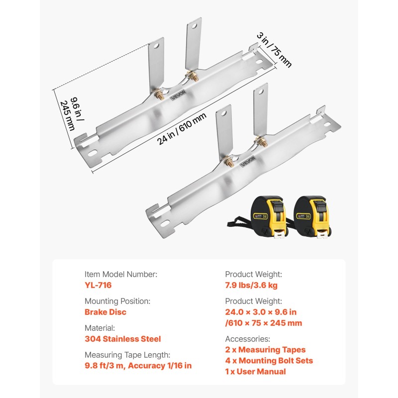 Etuakselin aurauslevyt kotikäyttöön 2 kpl 304-ruostumatonta terästä 2 mittanauhaa 3 m