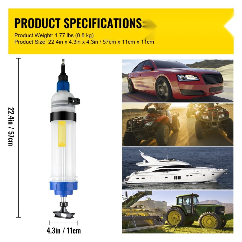 Manuaalinen 1,5 litran öljynpoistopumppu vaihteistoöljylle jarrunesteelle läpinäkyvällä säiliöllä adaptereilla