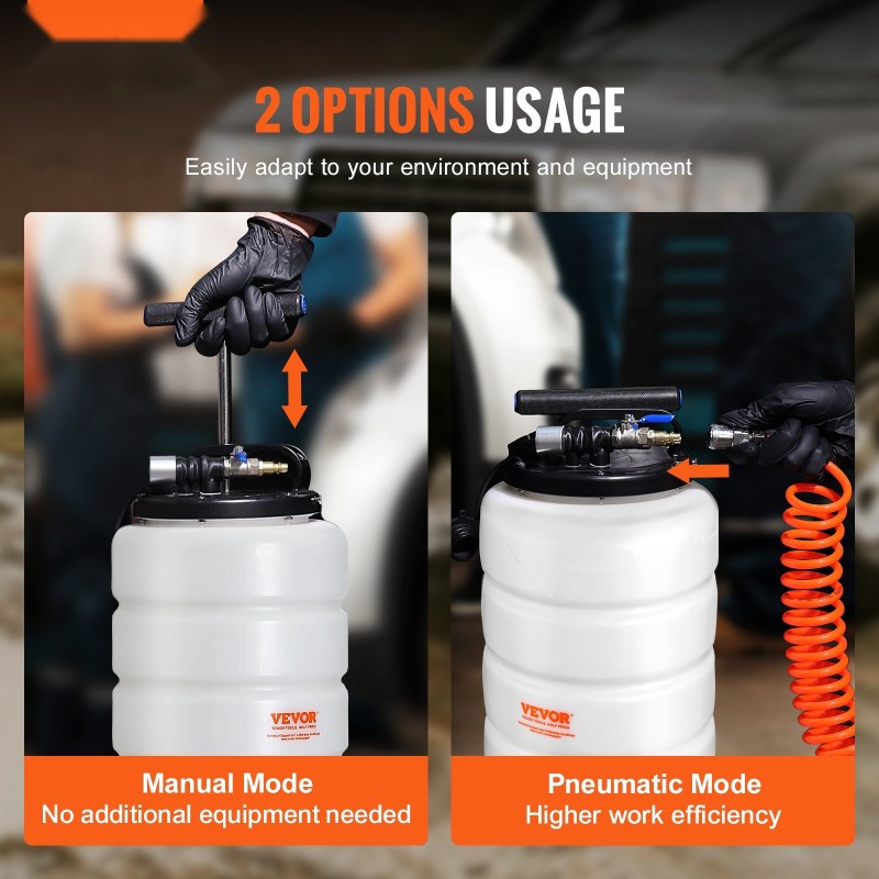 Öljynpoistaja 15 litran muovinen manuaali ja paineilmakäyttö moottori ja vaihteistoöljyille