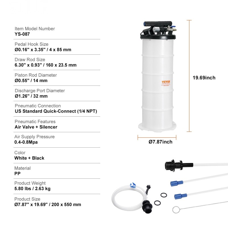 Nesteenpoistaja 6,5 l manuaalinen ja pneumaattinen imupumppu letkulla ja öljytikulla
