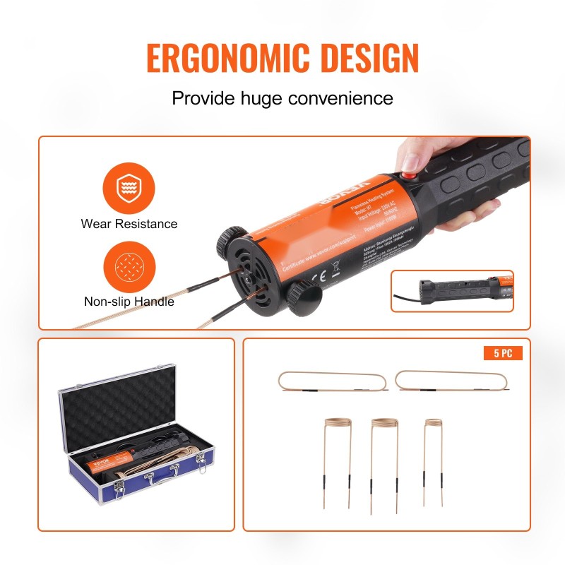 Magneetti-induktiolämmityssarja 1000 W 230V käsikäyttöinen 10 eri kelaa LED-valolla pulttien irrotukseen