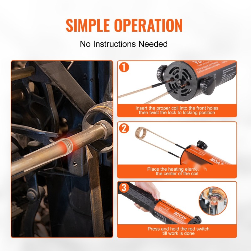 Magneetti-induktiolämmityssarja 1000 W 230V käsikäyttöinen 10 eri kelaa LED-valolla pulttien irrotukseen