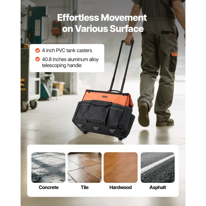 Rullattava työkalulaukku 50 kg kantavuus 27 taskua 1680D polyesteri pyörillä
