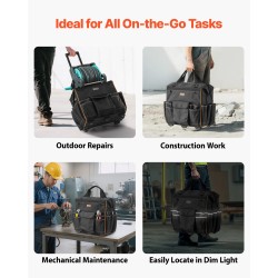 Pyörällinen työkalulaukku 1680D/600D polyesteri 50 kg kantokyky 25 taskua säädettävä teleskooppikahva