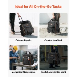 Pyörällinen työkalulaukku 1680D polyesteri 25 taskua säädettävä teleskooppikahva 50 kg kantavuus