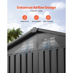 Metallinen pihavarasto galvanoitu teräs mitat 1860×1210×1841 mm lukittavat kaksoisovet neljä tuuletusaukkoa