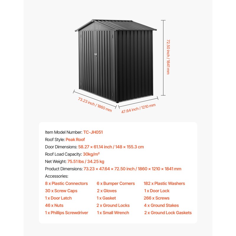 Metallinen pihavarasto galvanoitu teräs mitat 1860×1210×1841 mm lukittavat kaksoisovet neljä tuuletusaukkoa