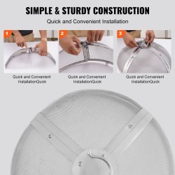 Pyöreä kipinäsuoja tulipesälle ruostumatonta terästä 27 tuuman halkaisijalla rengaskahvalla koottava