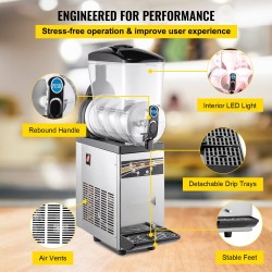 Slush-juomakone 15 litran yksisäiliöinen ruostumaton teräs PC-muovinen ammattikäyttöön