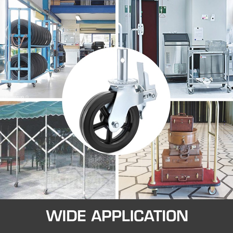 Kääntyvät telinepyörät 8 tuumaa 2 tuumaa leveät 4 kpl polyuretaanipinnalla kaksitoiminen lukkojarru