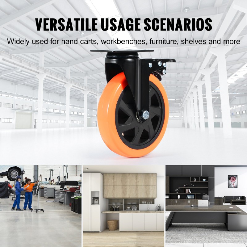 Kääntyvät kalustepyörät PVC 152 mm 4 kpl 360 asteen A/B-lukitus 318 kg/pyörä