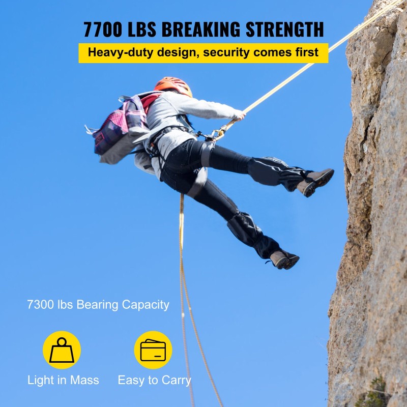 Kaksoispyörätalja taottua alumiinia 12 millimetriä paksulla polyesteriköydellä 46 metriä 35 kilonewtonin murtolujuus