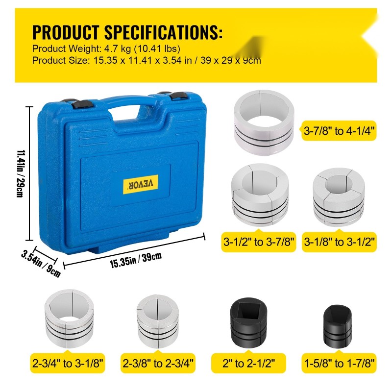 Hydraulinen pakoputken laajenninsarja 4,1–10,8 cm 10 tonnin jalkapumpulla alumiini ja teräs säilytyslaukuilla