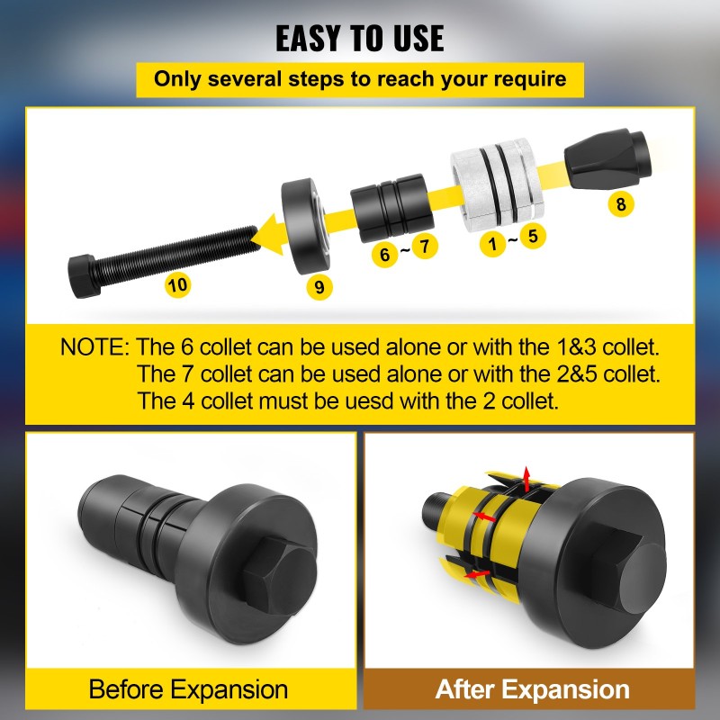 Pakoputken venytys- ja laajennussarja teräs- ja alumiiniseoksesta 1-5/8"–4-1/4" 7-osainen