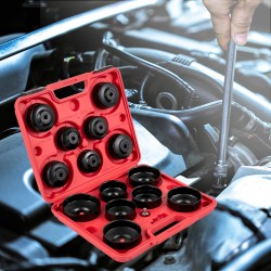 Öljynsuodatin hylsysarja teräs 14-osainen matalaprofiilinen sisältää sovittimen ja säilytyslaukun