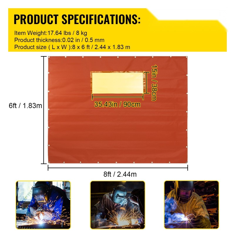 Hitsausverho lasikuituverho hiiliteräsrunko 1,83 m x 2,44 m pyörillä läpinäkyvä ikkuna punainen