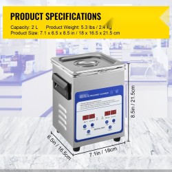 Digitaalinen ultraäänipesuri 2L 40kHz ruostumattomasta teräksestä lämmityksellä ajastimella