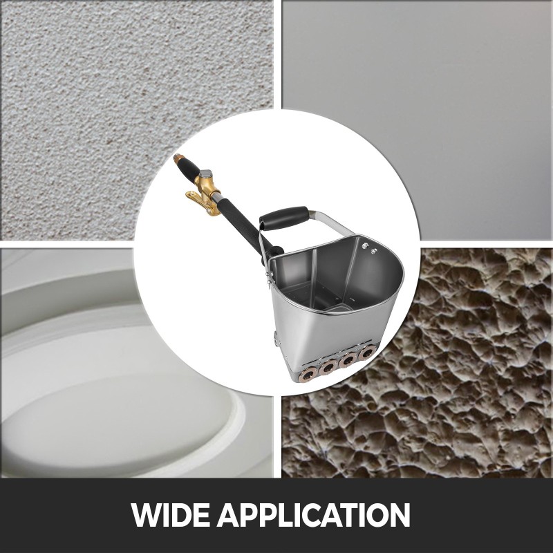 Laasti ja betoniruiskupistooli ruostumattomasta teräksestä neljällä suuttimella kahvalla