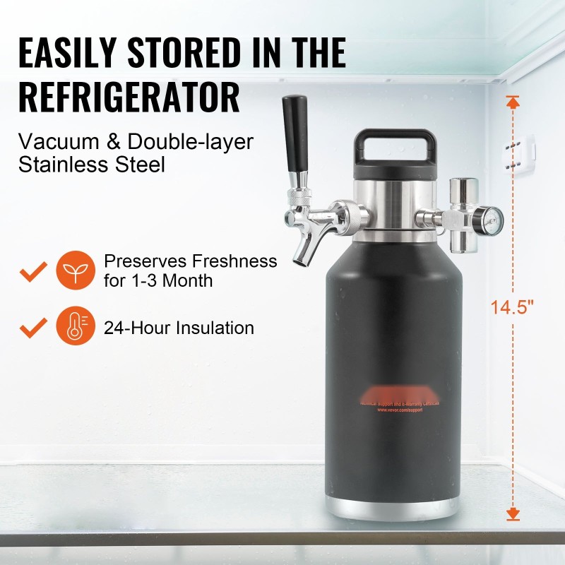 Paineistettava mini-oluttynnyri 1,89 l 304 ruostumatonta terästä hanalla painenäytöllä