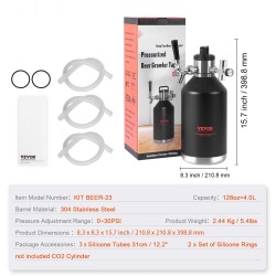 Paineistettu oluen minitynnyri neljän litran ruostumattomasta teräksestä paineensäätimellä painemittarilla