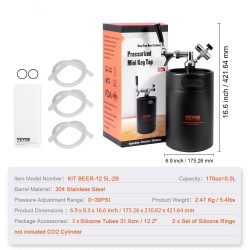 Olutminitynnyri viisi litraa ruostumattomasta teräksestä hanajärjestelmällä ja hiilidioksidipainesäädöllä