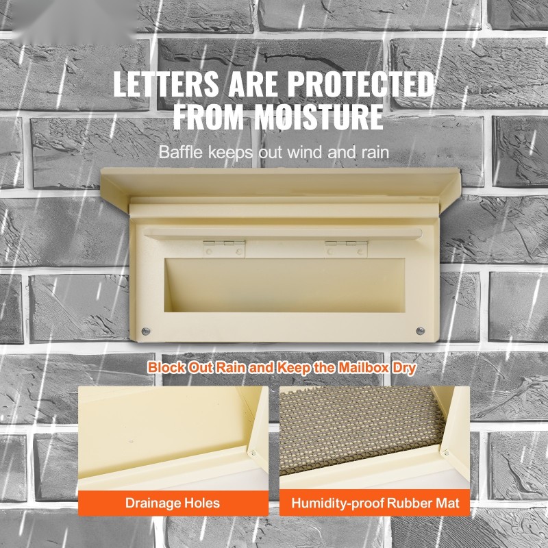 Seinän läpi asennettava postilaatikko raskas teräslevy 70–200 mm seinälle yhdistelmälukolla beige