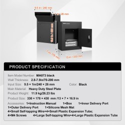 Läpivientipostilaatikko raskasta teräslevyä 330×178×430 mm musta yhdistelmälukolla säänkestävä