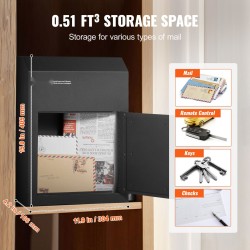 Oven läpi asennettava lukittava avain ja postilaatikko raskas teräslevy 304×150×405mm musta