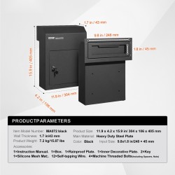 Oven läpi asennettava lukittava avain ja postilaatikko raskas teräslevy 304×150×405mm musta