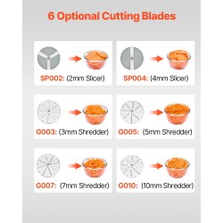 Elintarvikekone vihannesleikkuri ruostumatonta terästä ja alumiinia 2 syöttöaukkoa 6 irrotettavaa terää