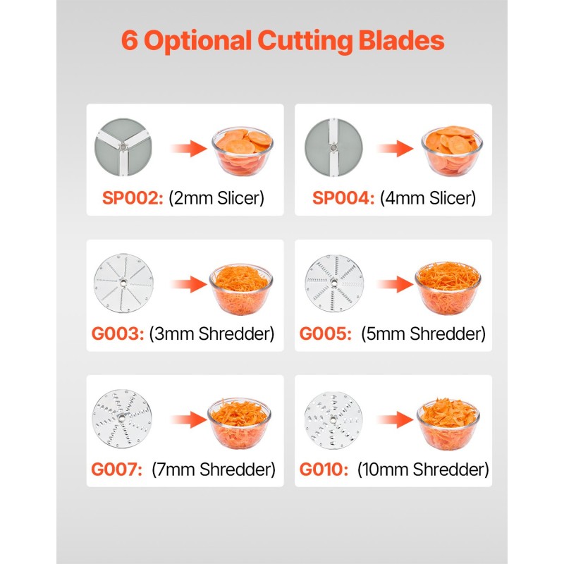 Elintarvikekone vihannesleikkuri ruostumatonta terästä ja alumiinia 2 syöttöaukkoa 6 irrotettavaa terää