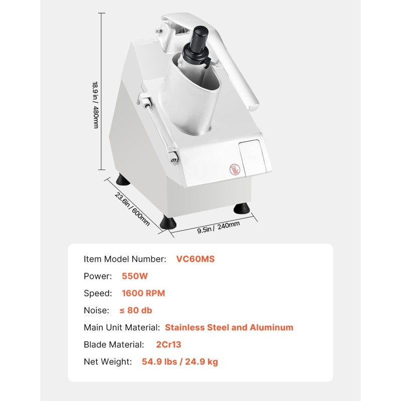 Elintarvikekone vihannesleikkuri ruostumatonta terästä ja alumiinia 2 syöttöaukkoa 6 irrotettavaa terää