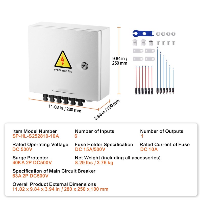 PV yhdistinkotelo aurinkopaneeleille 6 tuloa teräs IP65 63A johdonsuojakatkaisija