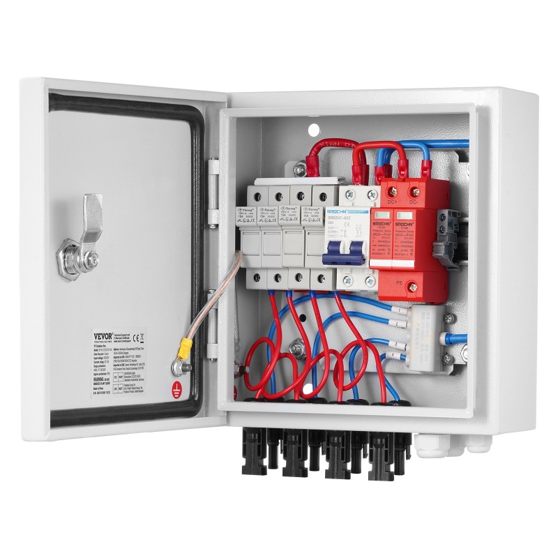 PV-yhdistinkotelo teräskotelo 4 tuloa 1 lähtö IP65 15A sulake 63A pääkytkin