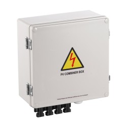 Yhdistinkotelo aurinkopaneeleille ABS muovi 4 sisääntuloa 1 ulostulo 10A sulakkeet 63A pääkytkin IP65