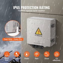 Yhdistinkotelo aurinkopaneeleille ABS-muovi 4 sisääntuloa 1 ulostulo 10A sulakkeet 63A pääkytkin IP65