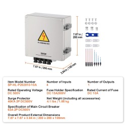 Yhdistinkotelo aurinkopaneeleille ABS-muovi 4 sisääntuloa 1 ulostulo 10A sulakkeet 63A pääkytkin IP65