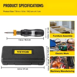 Säädettävä momenttiruuvimeisseli kromivanadiiniteräs alumiiniseos 1/4 tuuman käyttövarsi 18 kärkeä kotelo