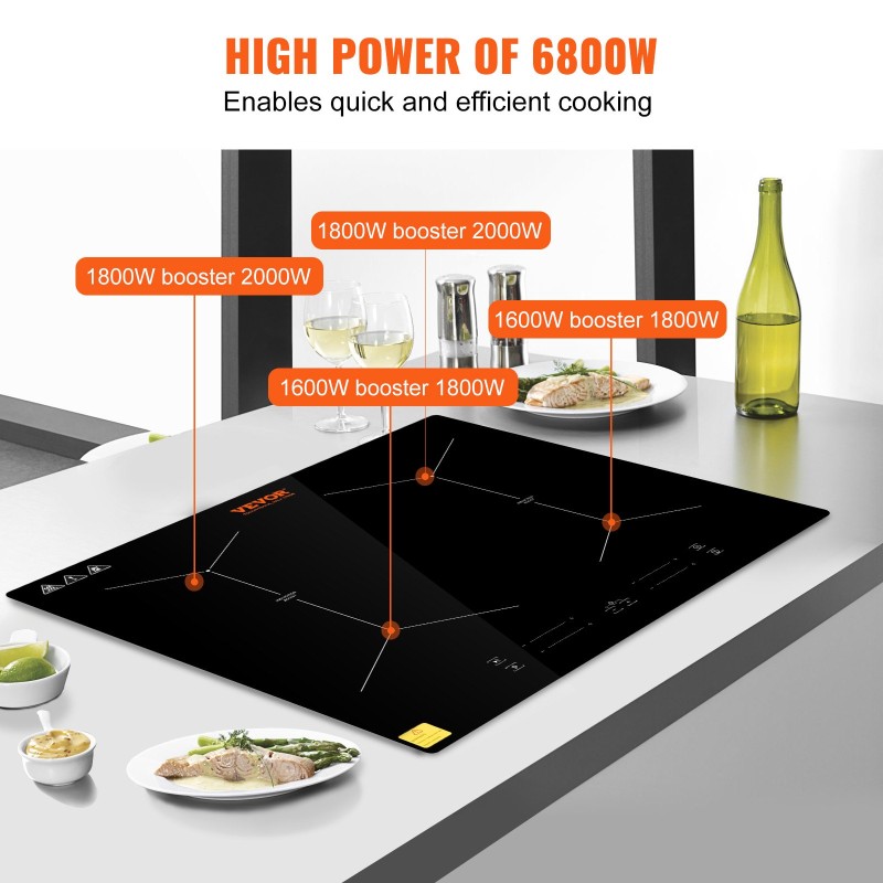 Sähkökäyttöinen keraaminen upotettava liesitaso 24 tuuman 4 keittoaluetta kosketusohjaus