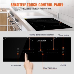 Sähkökäyttöinen keraaminen upotettava liesitaso 24 tuuman 4 keittoaluetta kosketusohjaus