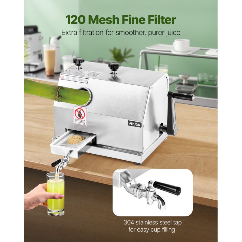 Manuaalinen sokeriruokomehupuristin ruostumatonta terästä 3 rullaa käsikampilla 110 paunaa tunnissa