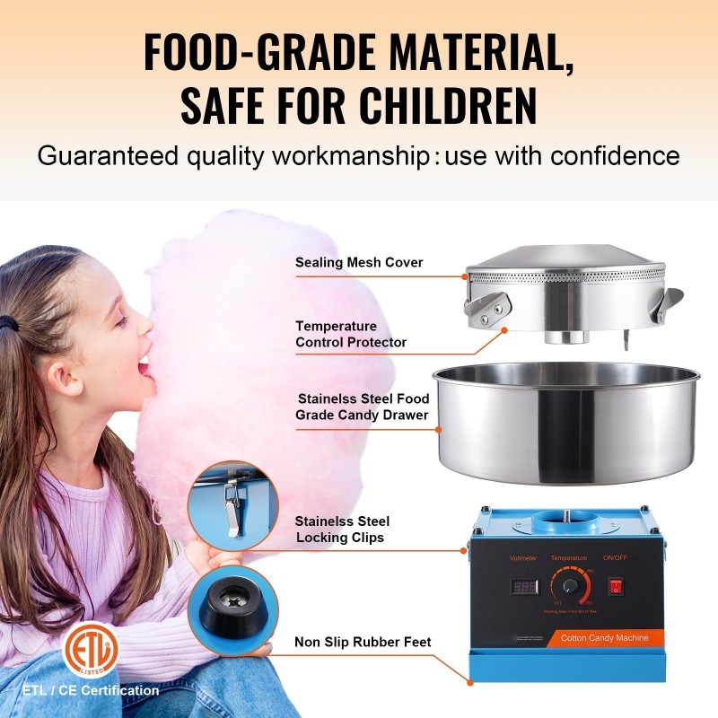 Sähkökäyttöinen hattarakone 1000 wattia ruostumattomalla teräskulholla 6 hattaraa minuutissa sininen