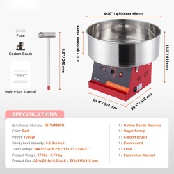 Sähkökäyttöinen hattarakone 1000W elintarvikekelpoinen ruostumaton teräskulho 6 kpl/min punainen